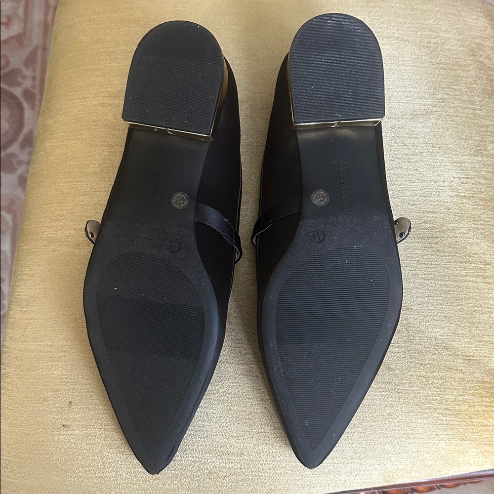 Liz Claiborne Santry Black Satin Pointed Toe Mary Jane Flat Shoes Size 11 - Picture 15 of 16